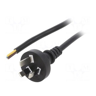 Cable | 3x0.75mm2 | AS/NZS 3112 (I) plug,wires | PVC | 1m | black | 10A