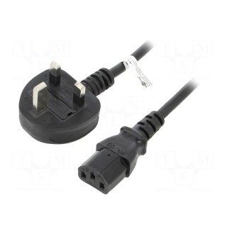 Cable | BS 1363 (G) plug,IEC C14 male | PVC | 1.5m | black | 5A | 250V