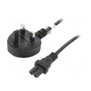 Cable | BS 1363 (G) plug,IEC C7 female | PVC | 1.5m | black | 2.5A