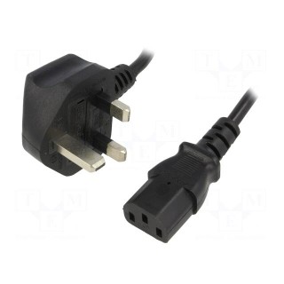 Cable | BS 1363 (G) plug,IEC C13 female | 1.5m | black | PVC | 5A | 250V