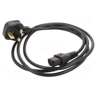 Cable | BS 1363 (G) plug,IEC C13 female | 2m | black | 5A | 250V | IP20