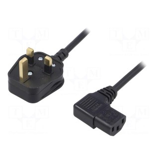 Cable | BS 1363 (G) plug,IEC C13 female 90° | 1.8m | black | PVC