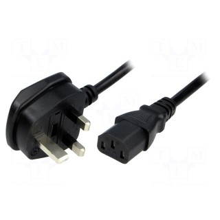 Cable | BS 1363 (G) plug,IEC C13 female | 2.5m | black | PVC | 3x1mm2