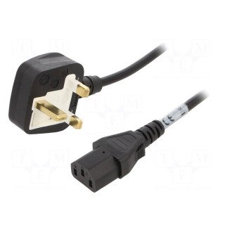Cable | 3x0.75mm2 | BS 1363 (G) plug,IEC C13 female | PVC | 2m | black