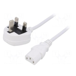 Cable | 3x0.75mm2 | BS 1363 (G) plug,IEC C13 female | PVC | 2m | white