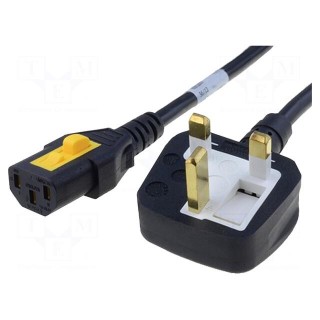 Cable | BS 1363 (G) plug,IEC C13 female | 2m | with locking | black
