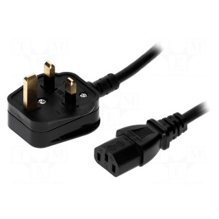 Cable | 3x1mm2 | BS 1363 (G) plug,IEC C13 female | PVC | 1m | black | 3A