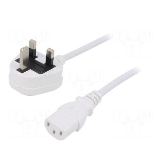 Cable | 3x1mm2 | BS 1363 (G) plug,IEC C13 female | PVC | 5m | white | 3A