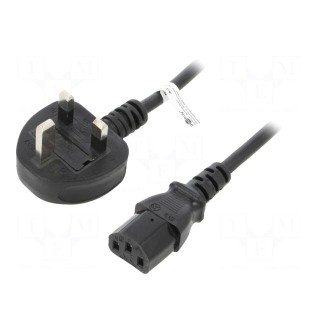 Cable | BS 1363 (G) plug,IEC C14 male | PVC | 1.8m | black | 5A | 250V