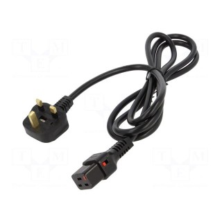 Cable | BS 1363 (G) plug,IEC C19 female | 2m | black | 13A | 250V | IP20