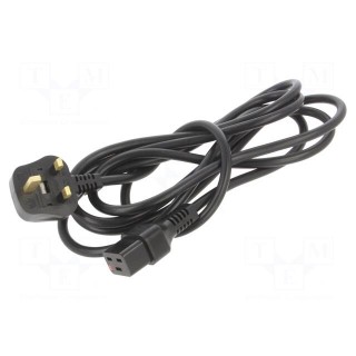 Cable | BS 1363 (G) plug,IEC C19 female | 3m | black | 16A | 250V | IP20