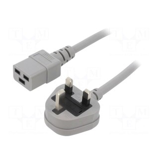 Cable | 3x1.5mm2 | BS 1363 (G) plug,IEC C19 female | PVC | 1.5m | grey