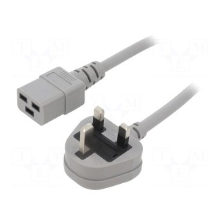 Cable | 3x1.5mm2 | BS 1363 (G) plug,IEC C19 female | PVC | 1.8m | grey