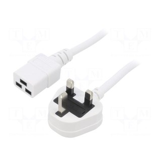 Cable | 3x1.5mm2 | BS 1363 (G) plug,IEC C19 female | PVC | 1.8m | 13A