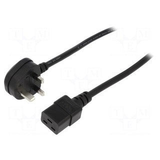 Cable | 3x1.5mm2 | BS 1363 (G) plug,IEC C19 female | PVC | 1m | black