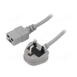 Cable | 3x1.5mm2 | BS 1363 (G) plug,IEC C19 female | PVC | 1m | grey