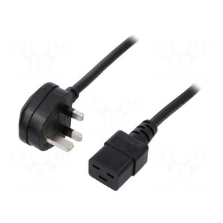 Cable | BS 1363 (G) plug,IEC C19 female | 2m | black | PVC | 3x1,5mm2