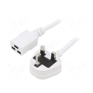 Cable | 3x1.5mm2 | BS 1363 (G) plug,IEC C19 female | PVC | 2m | white