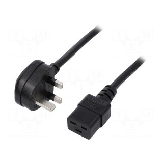 Cable | BS 1363 (G) plug,IEC C19 female | 3m | black | PVC | 3x1,5mm2