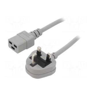 Cable | 3x1.5mm2 | BS 1363 (G) plug,IEC C19 female | PVC | 3m | grey