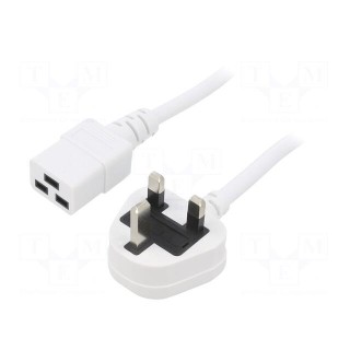 Cable | 3x1.5mm2 | BS 1363 (G) plug,IEC C19 female | PVC | 3m | white