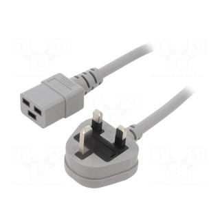 Cable | 3x1.5mm2 | BS 1363 (G) plug,IEC C19 female | PVC | 5m | grey