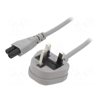 Cable | 3x0.75mm2 | BS 1363 (G) plug,IEC C5 female | PVC | 1.8m | grey