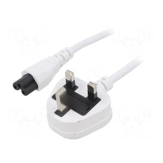 Cable | 3x0.75mm2 | BS 1363 (G) plug,IEC C5 female | PVC | 1.8m | 3A