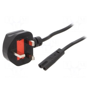 Cable | 3x0.75mm2 | BS 1363 (G) plug,IEC C7 female | PVC | 1.8m | 3A