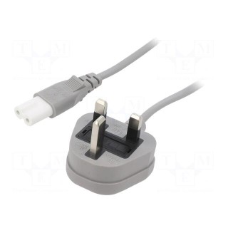 Cable | 2x0.75mm2 | BS 1363 (G) plug,IEC C7 female | PVC | 1.8m | grey