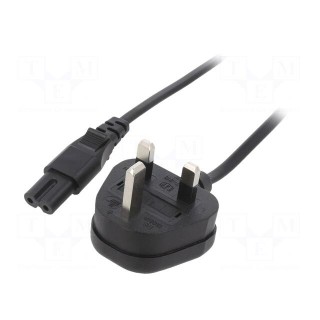 Cable | 2x0.75mm2 | BS 1363 (G) plug,IEC C7 female | PVC | 1m | black
