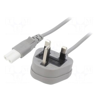 Cable | 2x0.75mm2 | BS 1363 (G) plug,IEC C7 female | PVC | 1m | grey