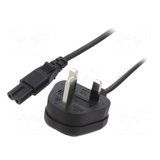Cable | 2x0.75mm2 | BS 1363 (G) plug,IEC C7 female | PVC | 3m | black