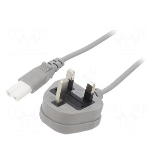 Cable | 2x0.75mm2 | BS 1363 (G) plug,IEC C7 female | PVC | 3m | grey