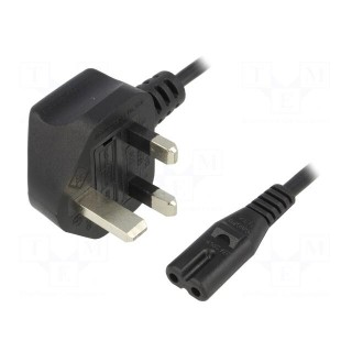 Cable | BS 1363 (G) plug,IEC C7 female | 3m | Sockets: 1 | black | PVC