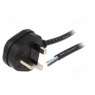 Cable | 3x1mm2 | BS 1363 (G) plug,wires | PVC | 1.8m | black | 13A
