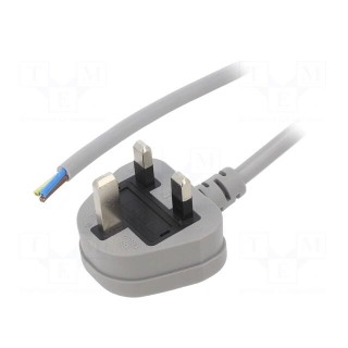 Cable | 3x1mm2 | BS 1363 (G) plug,wires | PVC | 1.8m | grey | 13A | 250V