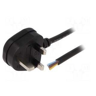 Cable | 3x1mm2 | BS 1363 (G) plug,wires | PVC | 5m | black | 13A