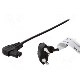 Cable | CEE 7/16 (C) plug angled,IEC C7 female angled | 0.75m