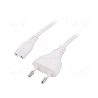 Cable | CEE 7/16 (C) plug,IEC C7 female | 1.8m | white | 2.5A | 250V