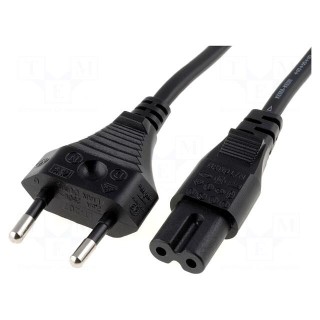 Cable | CEE 7/16 (C) plug,IEC C7 female | PVC | 3m | black | 2x0,75mm2