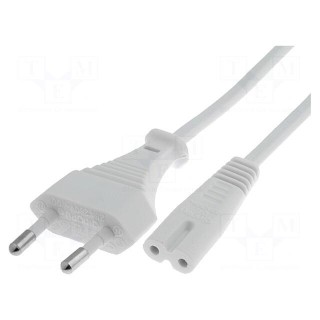 Cable | CEE 7/16 (C) plug,IEC C7 female | 3m | Sockets: 1 | white | PVC
