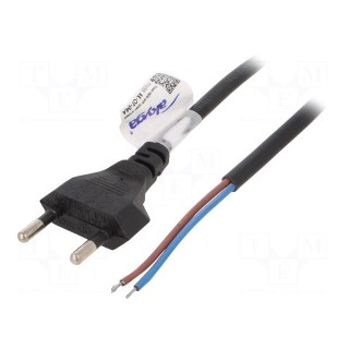 Cable | 2x0.5mm2 | CEE 7/16 (C) plug,wires | PVC | 1.5m | flat | black