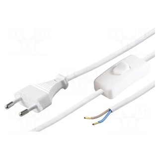 Cable | CEE 7/16 (C) plug,wires | 1.5m | with switch | white | PVC