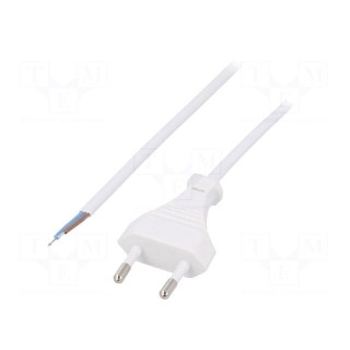 Cable | 2x0.5mm2 | CEE 7/16 (C) plug,wires | PVC | 1.6m | white | 2.5A