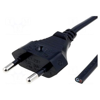 Cable | CEE 7/16 (C) plug,wires | 2.5m | black | PVC | 2x0,75mm2 | 2.5A