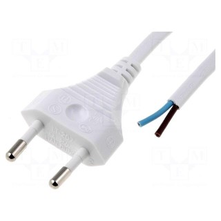 Cable | CEE 7/16 (C) plug,wires | 1.8m | white | PVC | 2x0,5mm2 | 2.5A