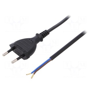 Cable | CEE 7/16 (C) plug,wires | 1m | black | PVC | 2x0,75mm2 | 2.5A