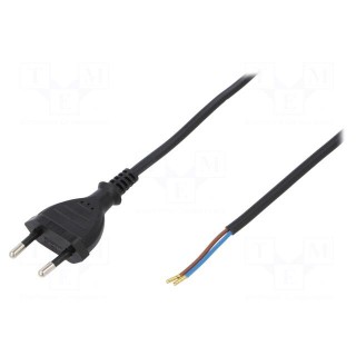 Cable | CEE 7/16 (C) plug,wires | 3m | black | PVC | 2x0,75mm2 | 2.5A