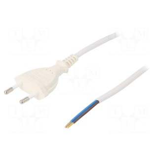 Cable | 2x0.75mm2 | CEE 7/16 (C) plug,wires | PVC | 3m | white | 2.5A